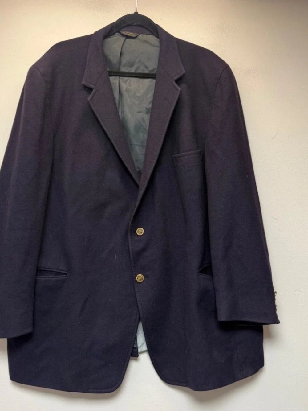 Strathmore Clothes Blazer Mens 46R Navy Blue Excellent 100% Cashmere Gold Button